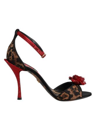 Dolce & Gabbana Brown Leopard Crystal Roses Sandals Womens Shoes