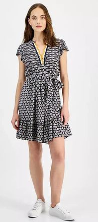 Nautica Jeans Co. Dress Womens Night Sky Flutter Sleeve V-Neck Shift FTS1310