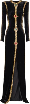 Balmain Verfraaide fluwelen maxi-jurk - Zwart