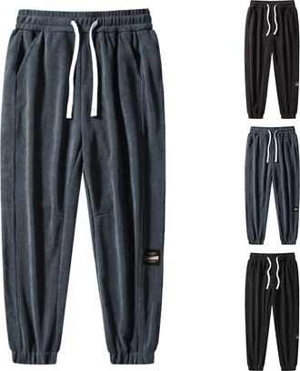 Generic Mens Elasticated Waist Casual Trousers - Corduroy Loose Fit Joggers for Men UK, Mens Joggers Bottoms, Track Suit Bottoms for Men UK