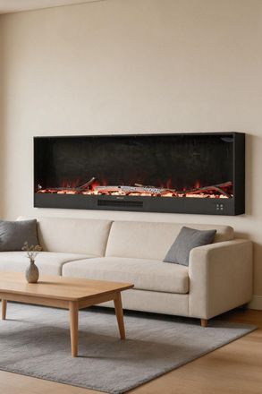 Living and Home 60inch Recessed Electric Fireplace with Remote Control in Black