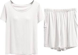 Generic WomenS Camisoles & Vests Pyjamas for Women UK With Chest Pad Bra Underwear Short Sleeved T Shirt Top 5 Pants Summer Thin Of Home Wear Set Dressing Gow