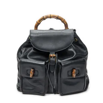 Gucci Pre-owned Womens Large Bamboo Backpack - Blue/Navy - One Size