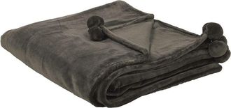 Beliani Manta Colcha De Poli&eacute;ster Gris Suave Con Pompones 200 X 220 Cm Moderno Contempor&aacute;neo Terke