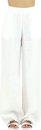 Kaos Pantaloni in Misto Lino - Dames - Wijde Broeken - Wit - 2XL - Polyester - Broeken