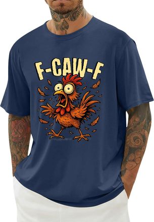 Generic F-CAW-F Rooster Meme Tshirt Mens Crazy Screaming Chicken T Shirts Casual Short Sleeve Crewneck Summer Tops Oversize Mens Streetwear(Navy, 3XL)