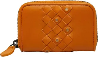 Bottega Veneta Intrecciato Brown Orange Leather Long Wallet (Bi-Fold) (Pre-Owned)