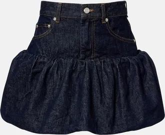 Ganni Gathered denim miniskirt