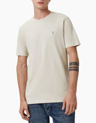 AllSaints Mens AllSaints Mens T Shirts Lycra Stretch Cotton Crew Neck Short Sleeve Summer Tee - Tan - Size: 38