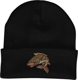 Bang Tidy Clothing Carp Fishing Gifts for Women - Beanie Hat Knit Cap Fisherman Gift with Embroidered Fish-Black
