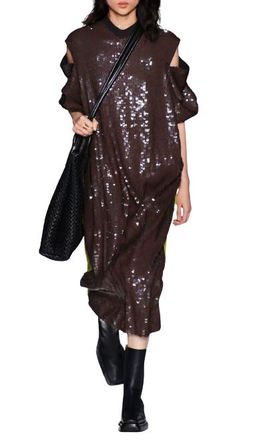 Bottega Veneta Brown & Green Sequin Runway Dress Size S