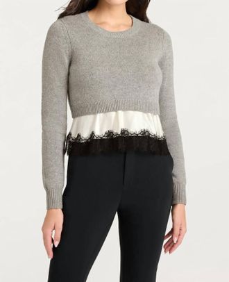 Cinq &agrave; Sept Zyla Pullover Sweater In Heather Grey Ivory Black