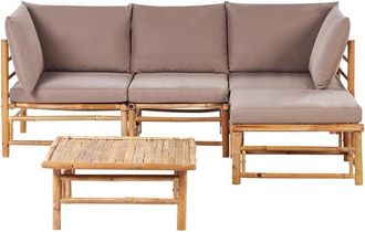 Beliani Garden Corner Sofa with Table 4 Seater CERRETO Left Hand Bamboo Wood Taupe