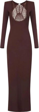 Elisabetta Franchi Avondjurk met Slim Fit - Dames - Avondkleed - Bruin - M - Pailletten - Kleedjes