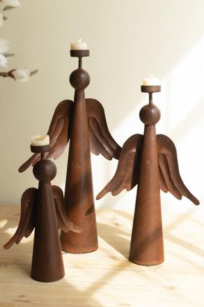 Kalalou Set Of Three Rustic Iron Angels