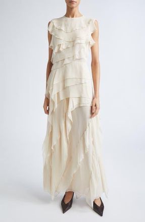Altuzarra Gigi Semisheer Ruffle Silk Maxi Dress in Tapioca at Nordstrom, Size 10 Us
