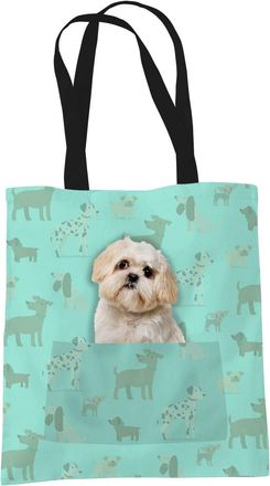 Bang Tidy Clothing Shih Tzu Gifts for Dog Lovers Owners - Reusable Shopper Shoulder Tote Bags - Cloth Fabric Gift Bag with Dogs on - GREEN