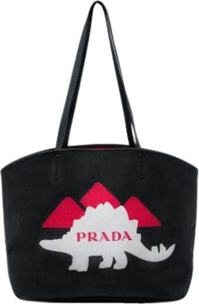 Prada Pre-owned Canvas Tote Bag - Dames - Vintage Shopper - Zwart - ONE Size - Leer - Vintage