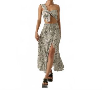 Promesa Abstract Floral Smocked Half-Button Drawstring Maxi Skirt In Midnight