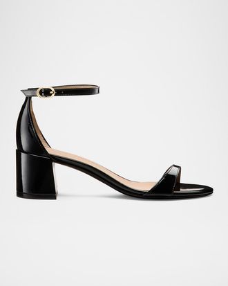 Stuart Weitzman Nudist Patent Ankle-Wrap Low Sandals