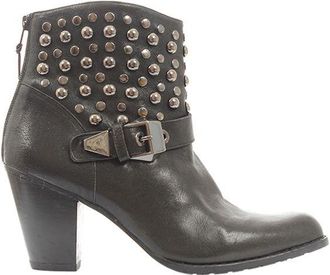 Stuart Weitzman Black leather studded Western heeled ankle boots Size 40.5