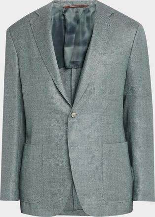 Canali Herringbone Wool-Blend Single-Breasted Blazer