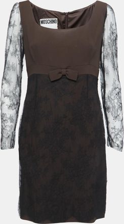 Moschino Couture Black/brown Crepe & Lace Bow Detail Mini Dress