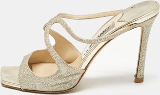 Jimmy Choo London Metallic Glitter Stacey Slide Sandals