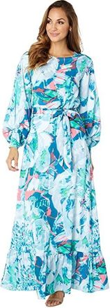 Neiman Marcus Crepe De Chine Print Blouson Dress Womens Dress Blue : 6, Polyester