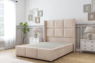 Sloomy Beaumont Naples Divan Base 2 Drawers-54 Wing Headboard & Footboard in Light Sand | Size: Super King
