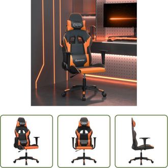 vidaXL vidaXL Similpelle - Sedia da Gaming Massaggiante Nero e Arancione in Similpelle