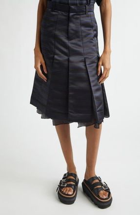 sacai Pleated Horizontal Stripe Skirt in Black/Navy at Nordstrom, Size 3