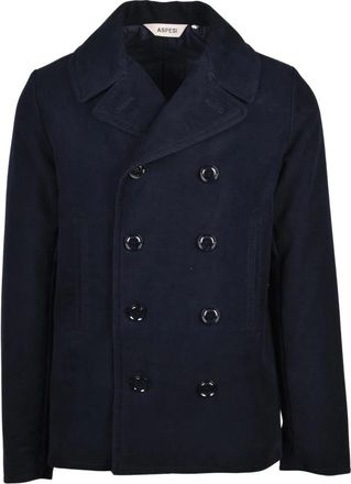 Aspesi Duvall Peacoat - Heren - Mantel - Blauw - 2XL - Katoen - Jassen
