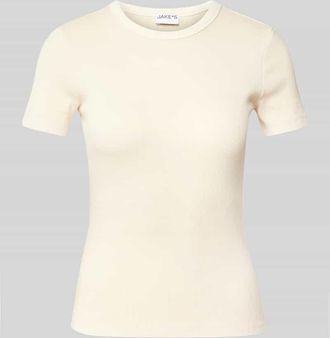 Jake*s Casual Slim Fit T-Sirt mit Feinripp in Hellgelb, Gr&ouml;&szlig;e XXL