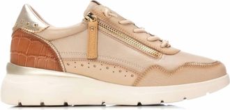 Carmela Womens Leather Casual Slip On Sneakers In Beige