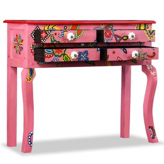 Berkfield Home Console Table Solid Mango Wood Pink Hand Painted