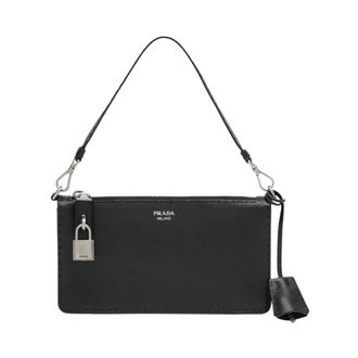 Prada Tassen, Dames, Zwart, ONE Size, Leer, Geleerd etui met verouderde afwerking