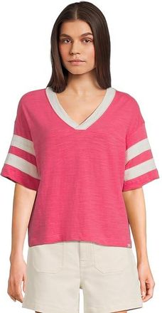 Faherty Sunwashed Slub Varsity T-Shirts Womens Clothing Hot Pink Varsity : SM, Cotton