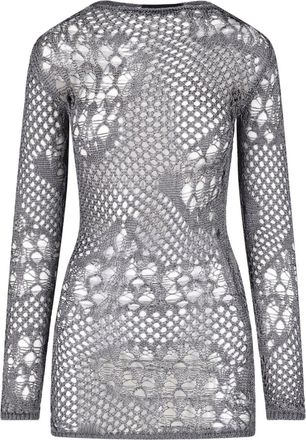 Dondup Grey Cotton Knit Turtleneck Mini Dress