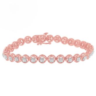 House of Brilliance 10K Rose Gold Over.925 Sterling Silver 1/4 Cttw Diamond 7 Open Circle Wheel Link Tennis Bracelet (I-J Color, I2-I3 Clarity)