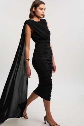 Karen Millen Womens Premium Slinky Crepe Scarf Detail Maxi Dress - Black - Size X-Small