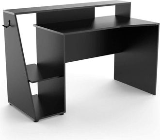 Dmora Scrivania Lot, Scrittoio da gaming, Tavolo per ufficio porta pc, Piano di lavoro, 138x67 h94 cm, Grigio scuro e Nero - Dmora