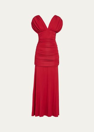 SIMKHAI Norvelle Ruched Cap-Sleeve Gown