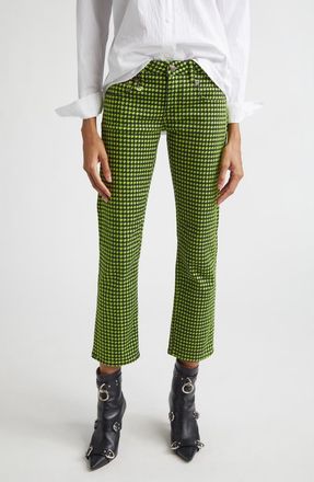 R13 Boy Straight Leg Crop Jeans in Neon Green Houndstooth at Nordstrom, Size 27