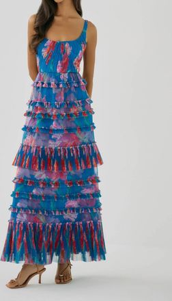 Hutch Lindsey Tiered Gown In Blue Watercolor