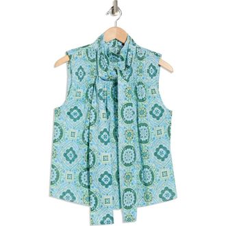Derek Lam Allie Bow Neck Sleeveless Cotton Top in Blue Medallion at Nordstrom Rack, Size 10