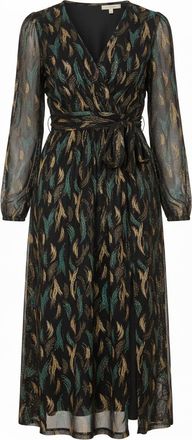 Yumi Black Metallic Sparkle Mesh Wrap Midi Dress (UK, Numeric, 12, 14, Regular, Regular, Black)