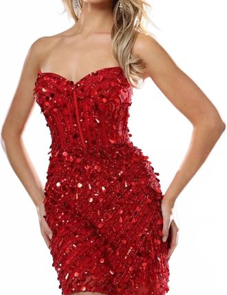 Jovani Ashlyn Sequin Paillette Strapless Mini Dress In Red