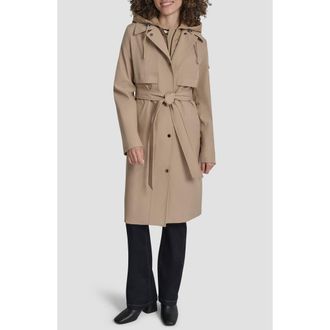 DKNY Softshell Hooded Trench Coat in Khaki at Nordstrom Rack, Size Medium