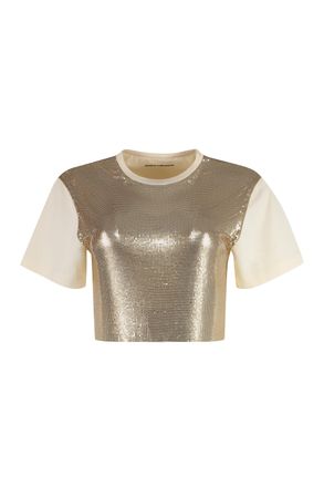 Paco Rabanne Womens Cotton T-shirt - Beige Metal - Size EU 36 (Womens)